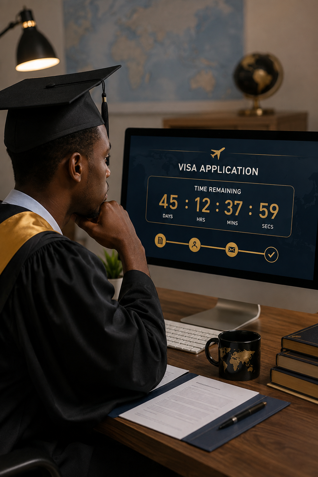Graduate reviewing UK visa application countdown