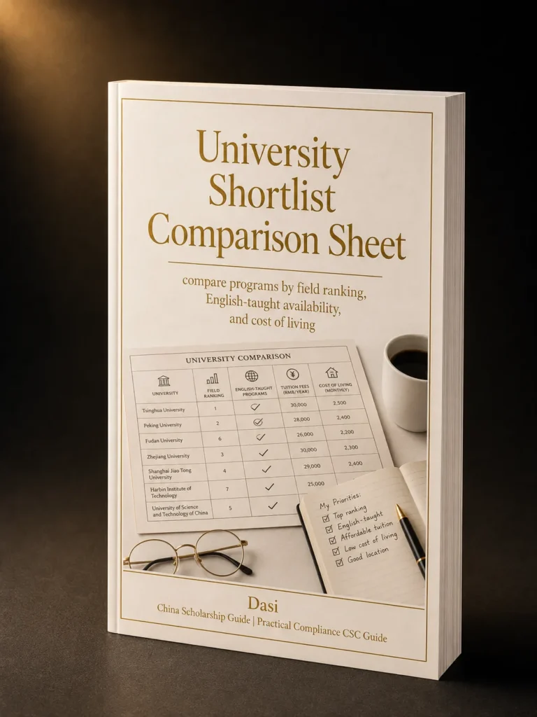 University Shortlist Comparison Sheet bonus